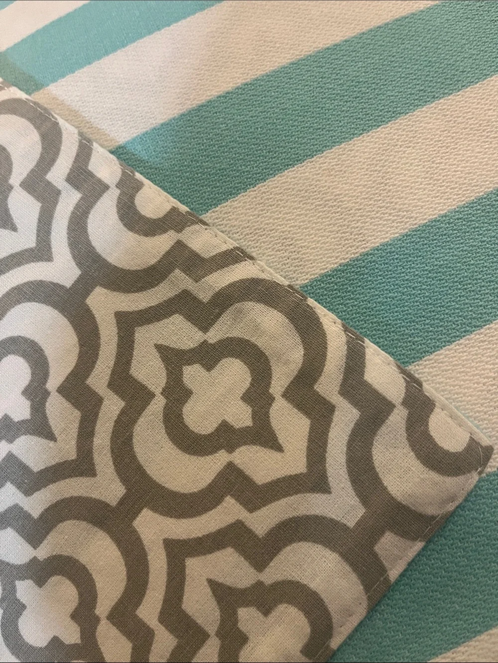 Set of 4 Reversible placemats in Bohemian style Striped Blues and Pattern #277